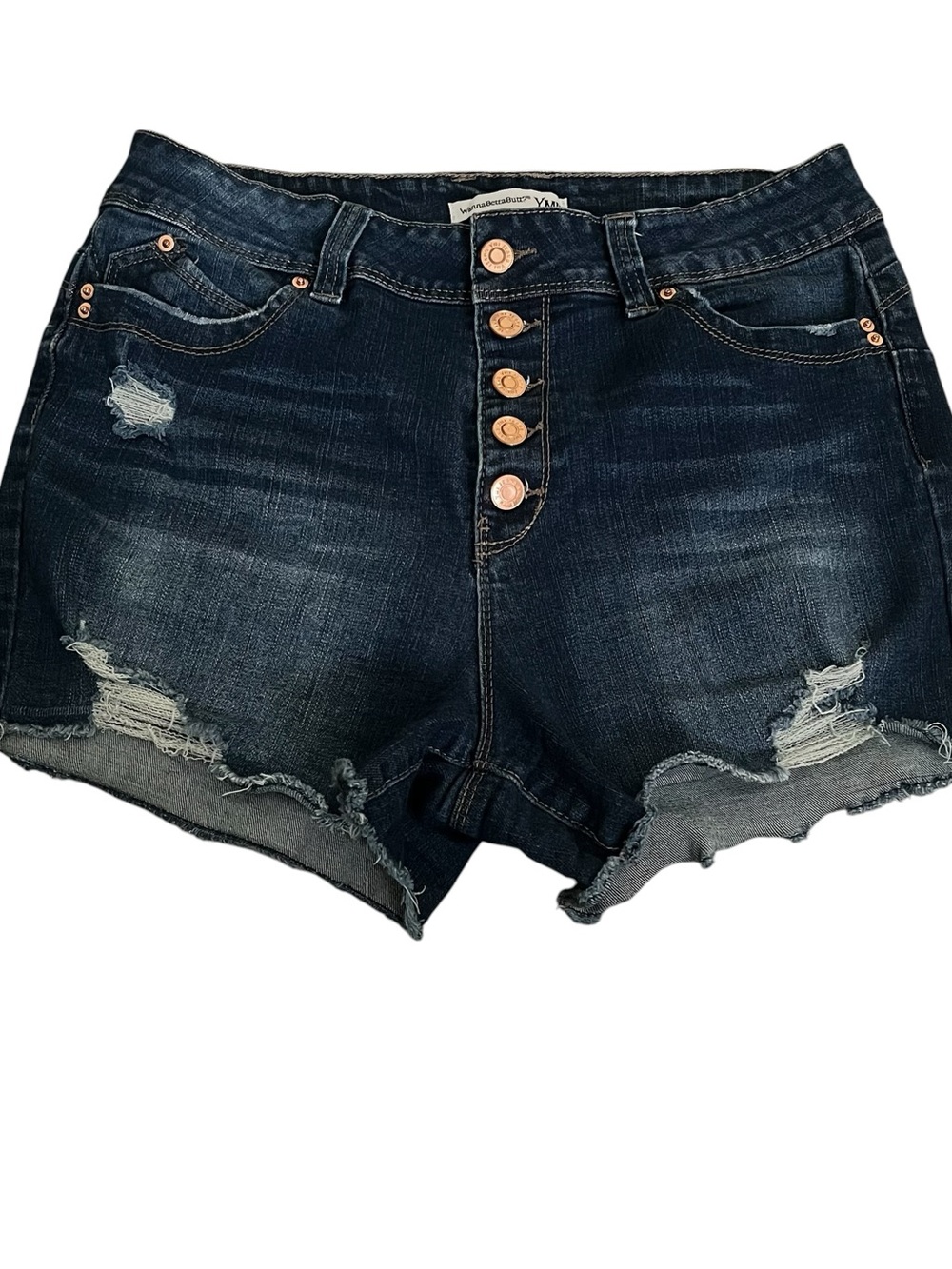 YMI- Women’s Dark Wash Distressed Button-Front Denim Shorts Size M/31